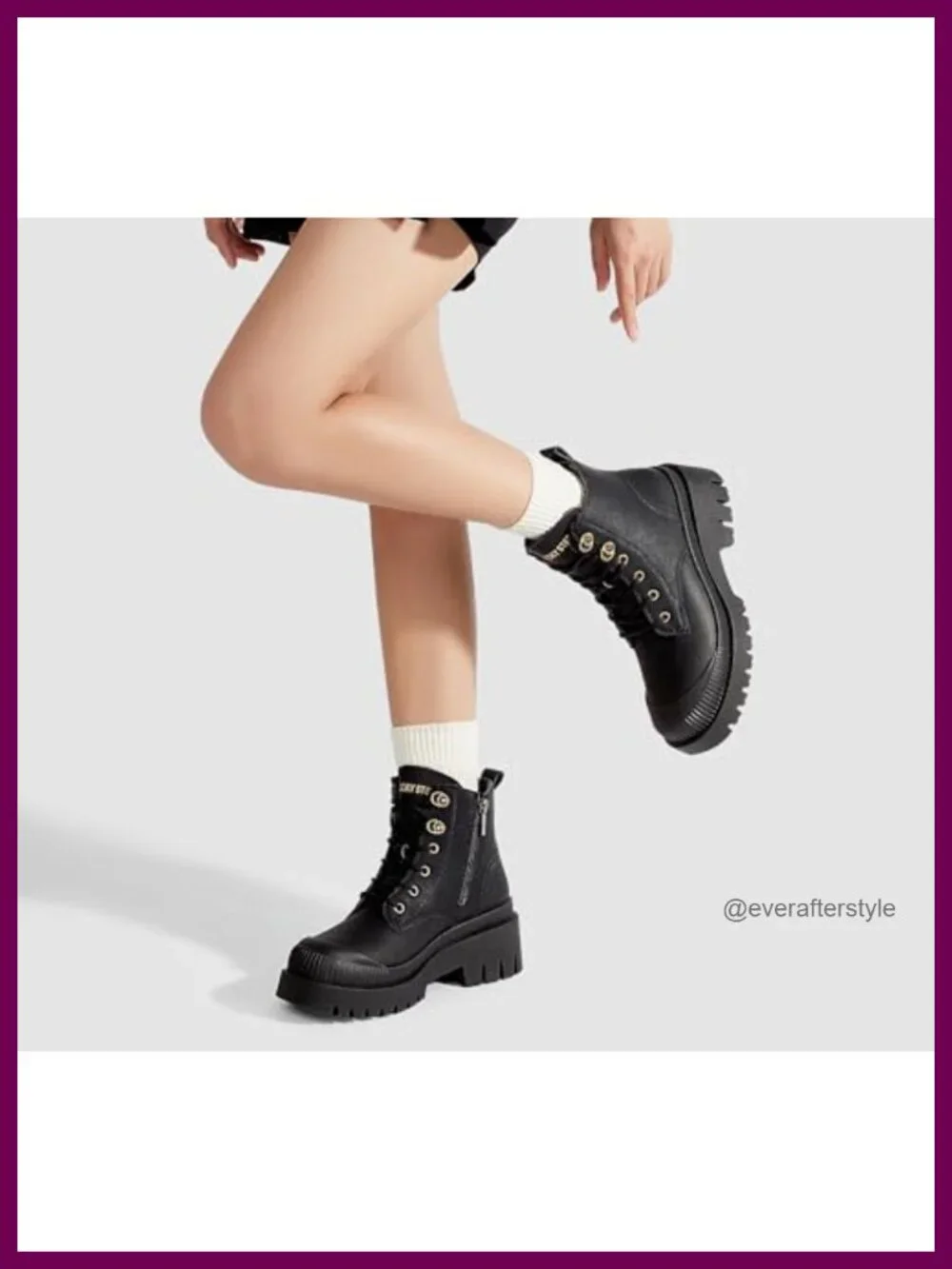 Women's Platform Ankle Boots Faux Leather Side Zipper Combat Style